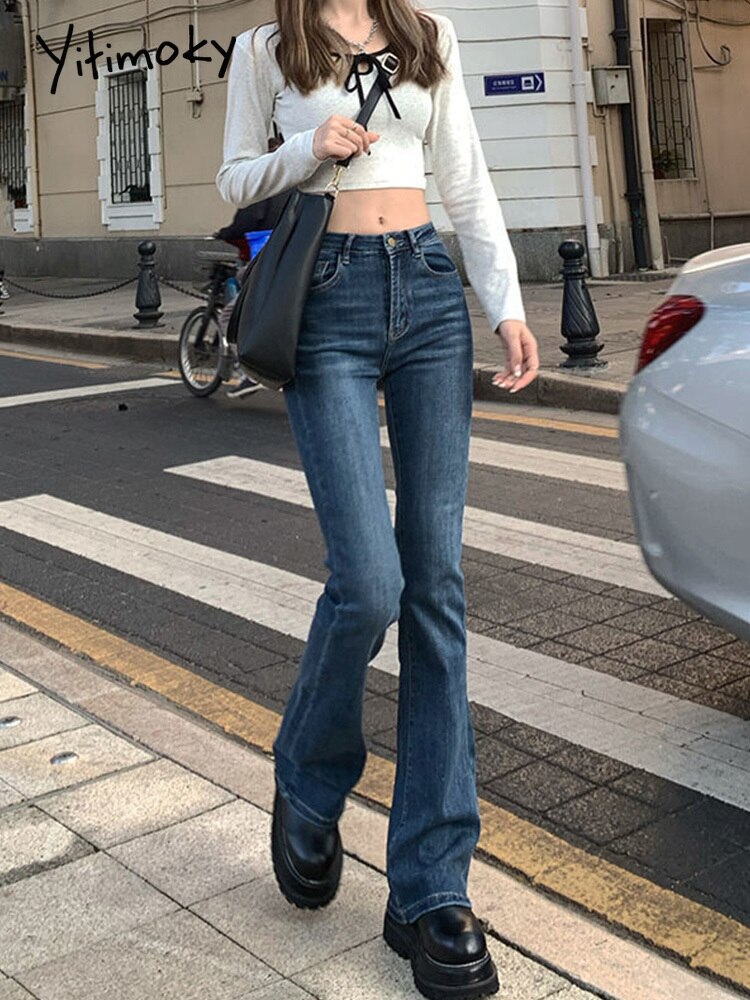 Yitimoky 2022 High Waist Loose Comfortable Jeans For Women Wide Leg Pants Elastic Fashion Boyfriend Style Denim Pant